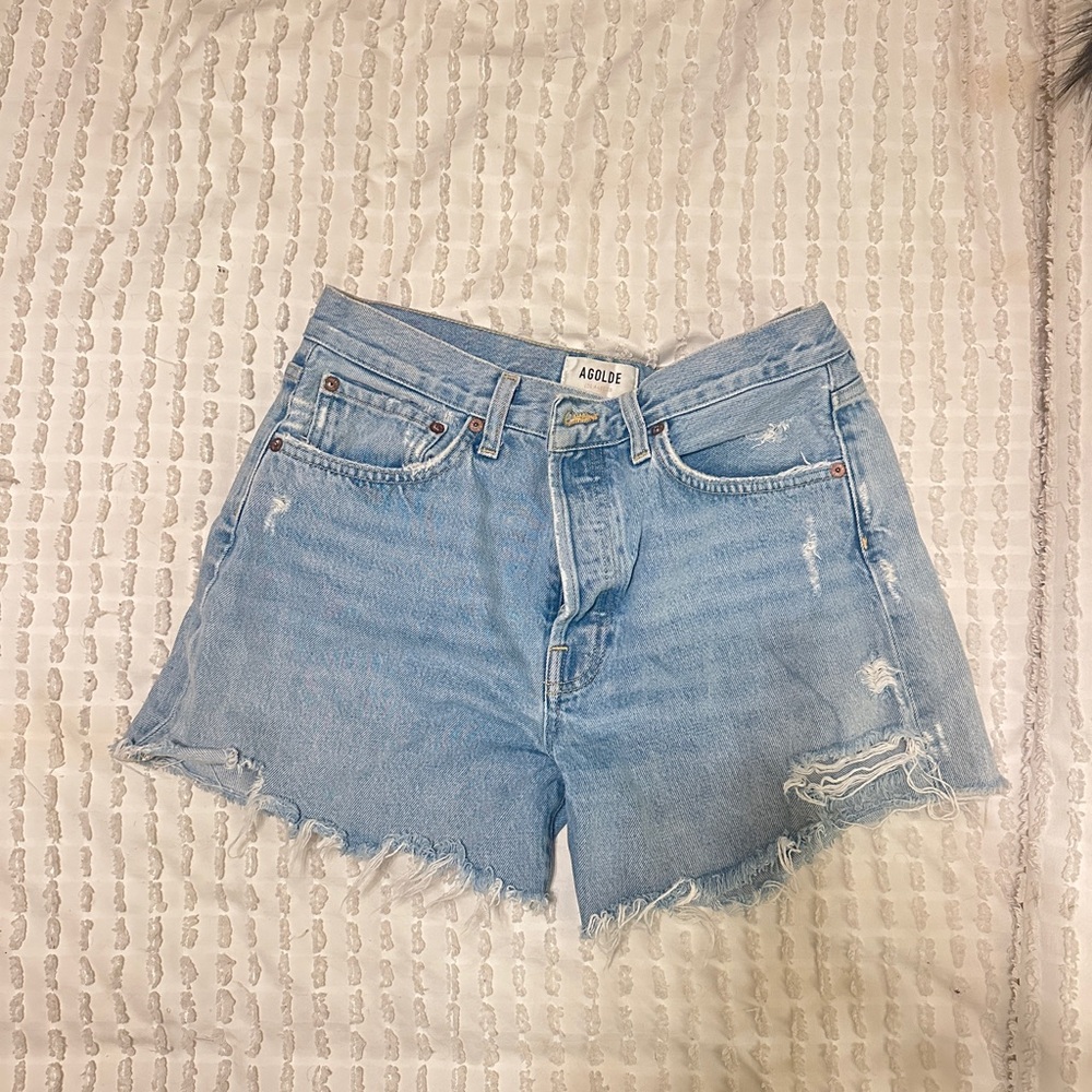 Agolde Women's Distressed Light Blue Jean Shorts